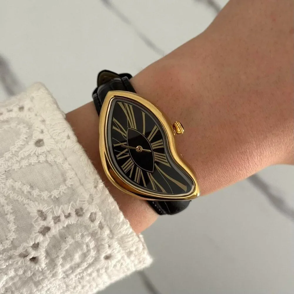 SKU0136 Retro Gold Black Women Asymmetrical Watch Bracelet + gift bag‎